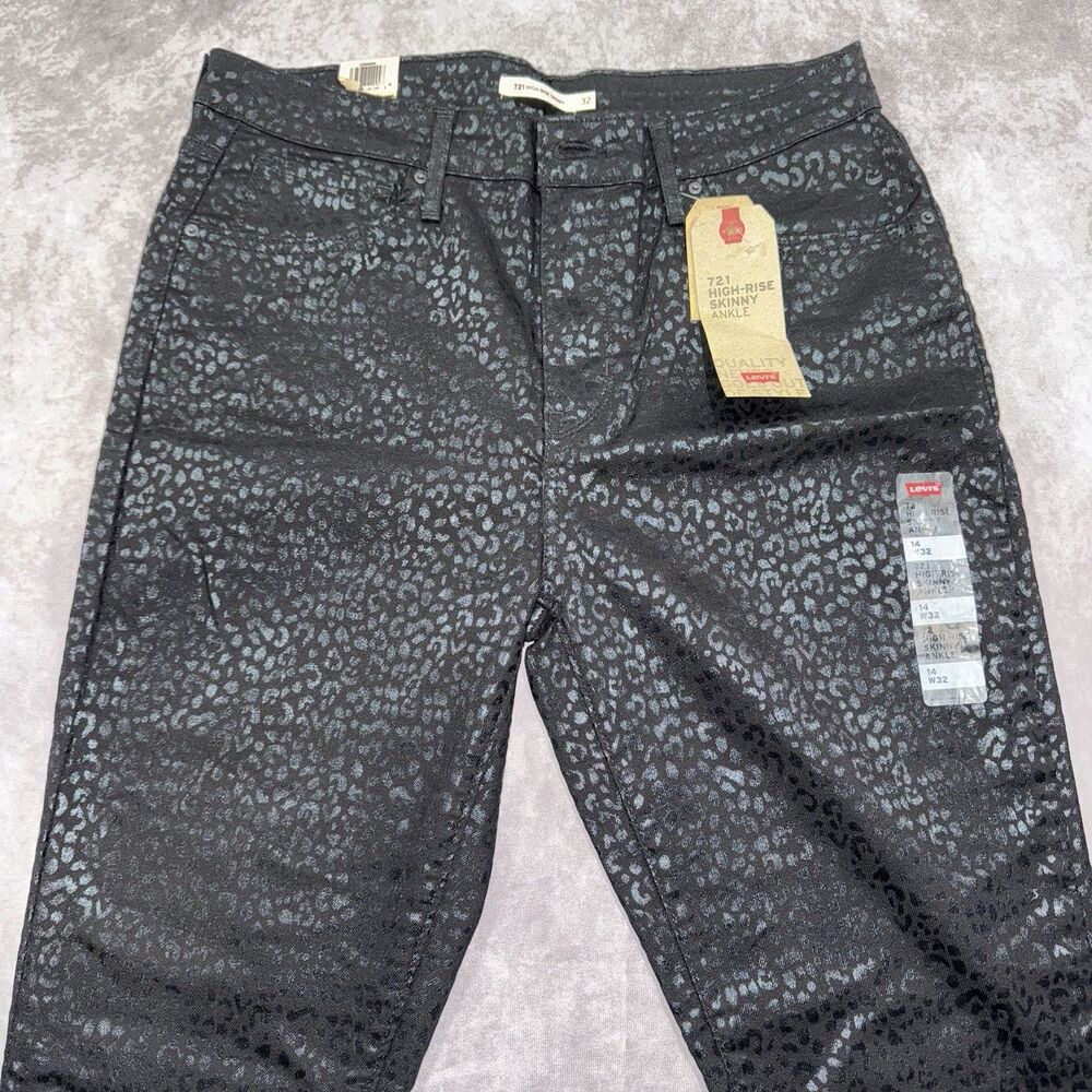 Levis 721 High-Rise Skinny Jeans Womens 14 32 Black Leopard Stretch NEW